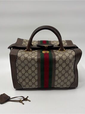 Vintage GUCCI Train Vanity Case Brown/Tan With Stripe